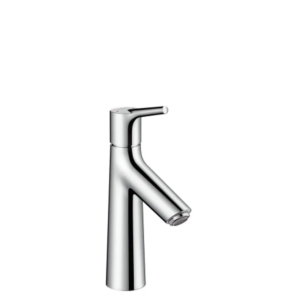 Chromfarbener Einhebel-Waschtischmischer von Hansgrohe mit seitlichem Hebel und Auslauf. Zugstangen-Ablaufgarnitur ist integriert.
